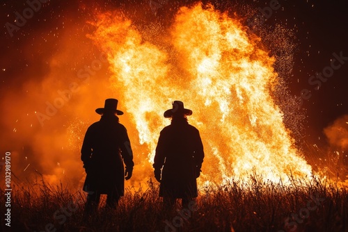 Bonfire night celebration: Guy Fawkes Night, annual UK tradition bonfires, fireworks on 5 November, historical events with vibrant displays, uniting communities in a shared evening of festivities. photo