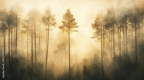 Enchanted Misty Forest with Tall Trees