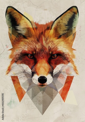 Geometric Abstract Fox Face Portrait in Vivid Tones photo