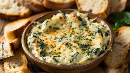 Creamy Spinach Artichoke Dip with Crusty Bread