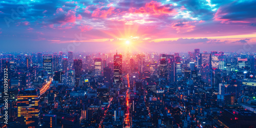 Wallpaper Mural Vibrant urban sunset skyline of a bustling cityscape. Blurring images Torontodigital.ca