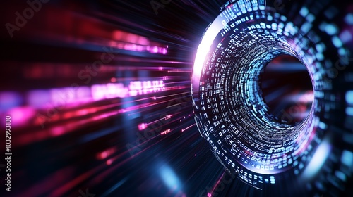 A vibrant, abstract depiction of a data tunnel showcasing pulsating lights and digital patterns, evoking a sense of speed and depth in technology.