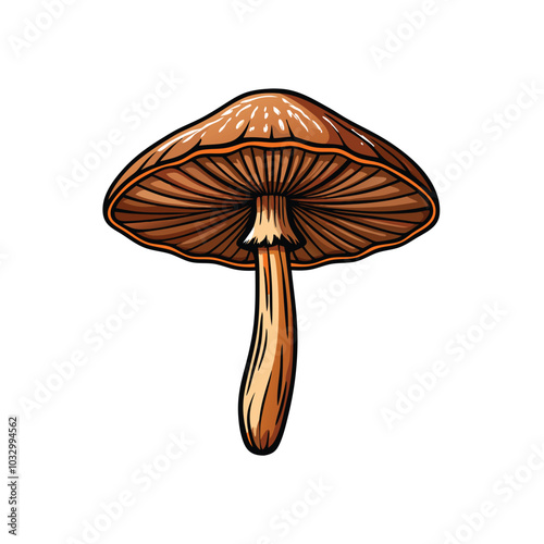 A detailed vector illustration of a parasol mushroom with a large, brown cap and a slender stem.