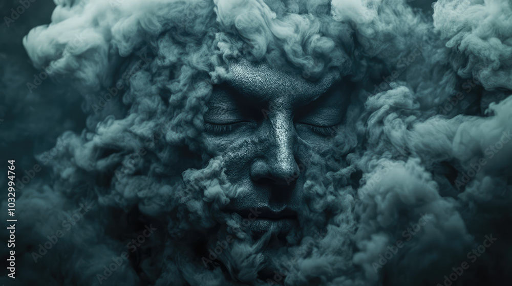 A devil shape rises from dense smoke, flickering ghostly outlines evoking a sense of foreboding. A devil shape rises from dense smoke, flickering ghostly outlines evoking a sense of foreboding.