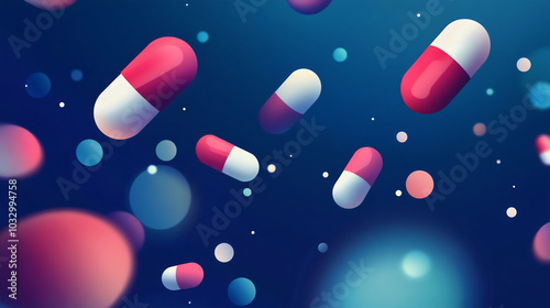 Floating Pills Against Deep Blue Abstract Backdrop