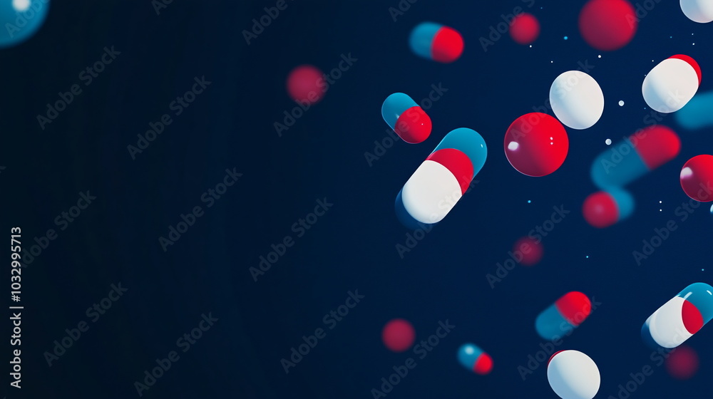 Floating Pills Against Deep Blue Abstract Backdrop Floating Pills Against Deep Blue Abstract Backdrop