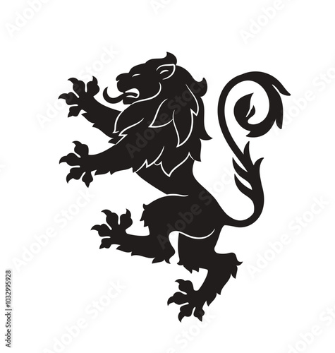 Royal heraldic lion. Black silhouette of majestic lion for logo or coat of arms. Premium Luxury Animal Symbol For crest. Flat vector illustration isolated on white background