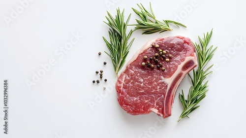 Wallpaper Mural raw beef chop and rosemary on white background.  Torontodigital.ca