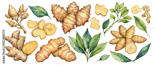 Set of herbs and spieces background photo