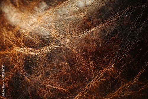 Close-up of Brown Leather with Wrinkles and Texture