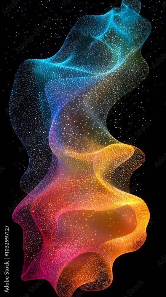 A vibrant abstract wave of color and light, swirling and dancing against a dark background, creating a dynamic and energetic visual effect. A vibrant abstract wave of color and light, swirling and dancing against a dark background, creating a dynamic and energetic visual effect.