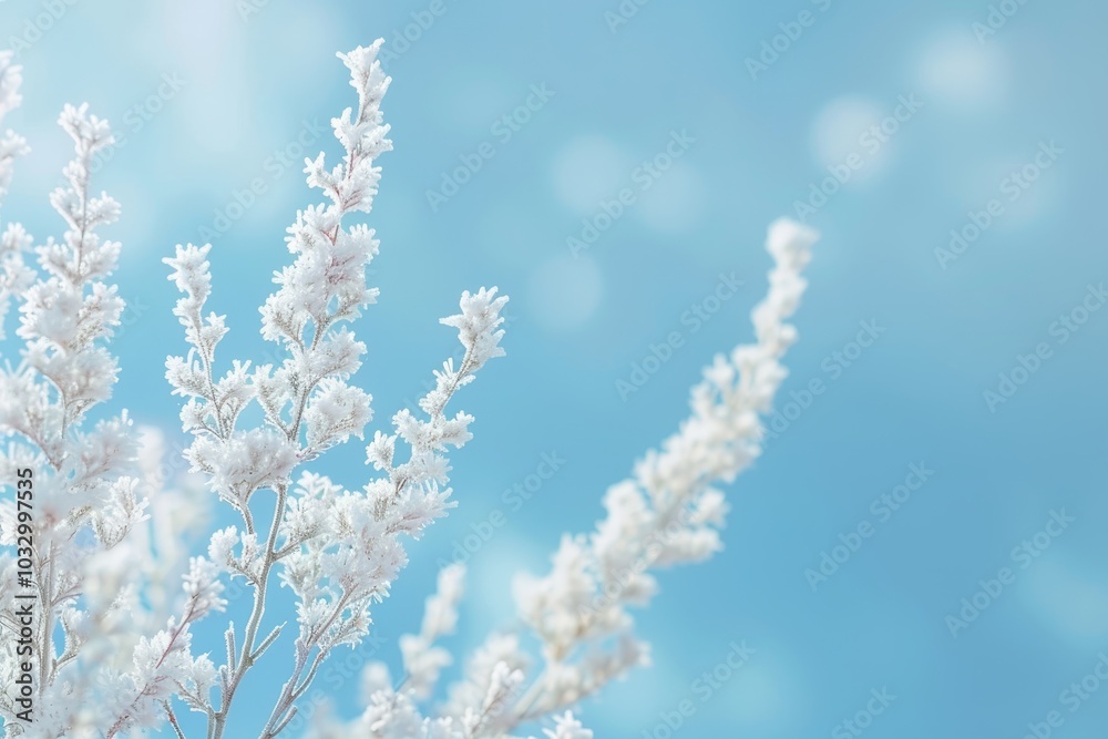 Close up of blue and white ice snowflake pattern in winter wonderland for holiday greetings Close up of blue and white ice snowflake pattern in winter wonderland for holiday greetings