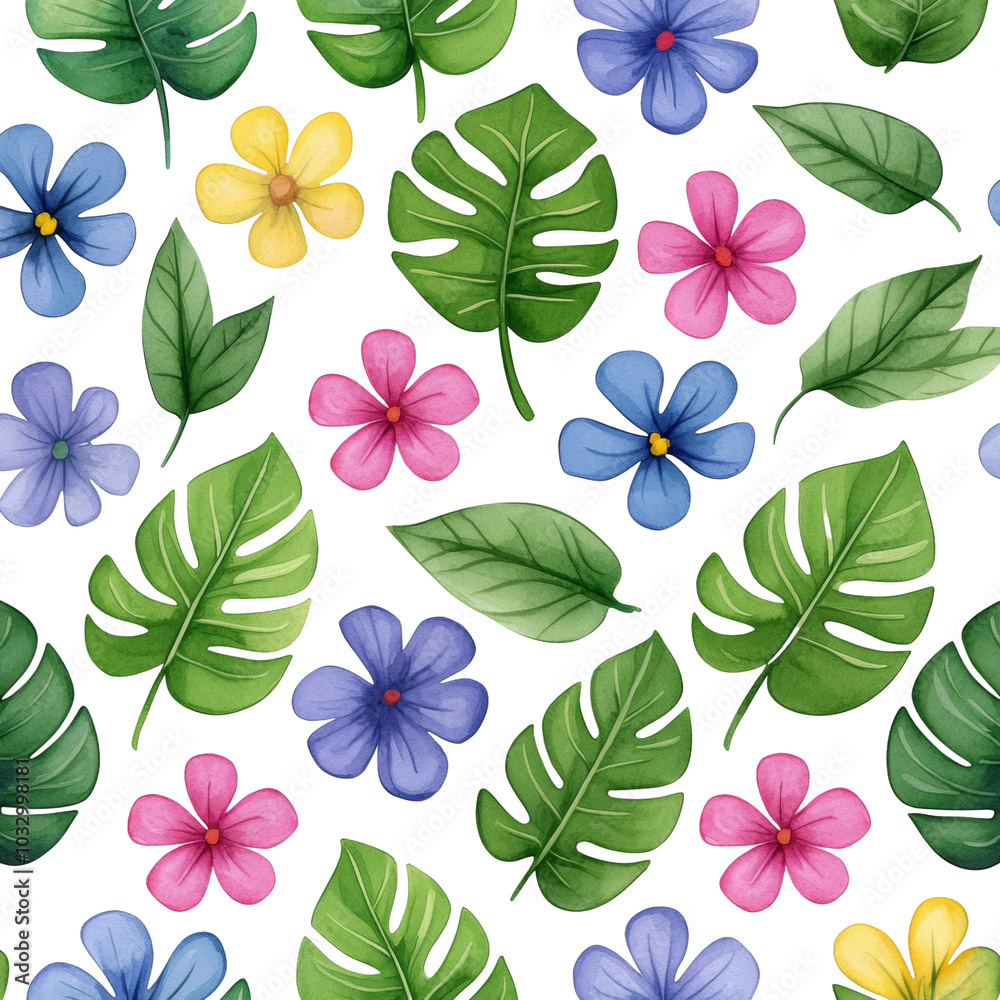 Colorful Tropical Leaves and Flowers Pattern Colorful Tropical Leaves and Flowers Pattern