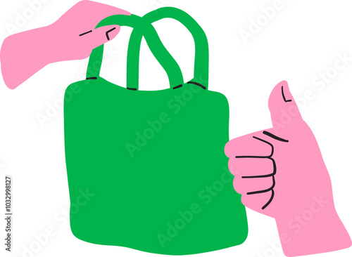 Hands Holding Eco Bag with Thumbs Up