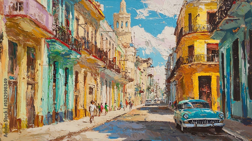 Fototapeta premium Vibrant street scene in Havana, Cuba