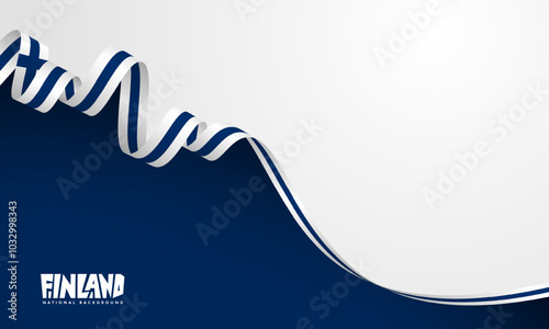 White blue background with waving long finland flag design