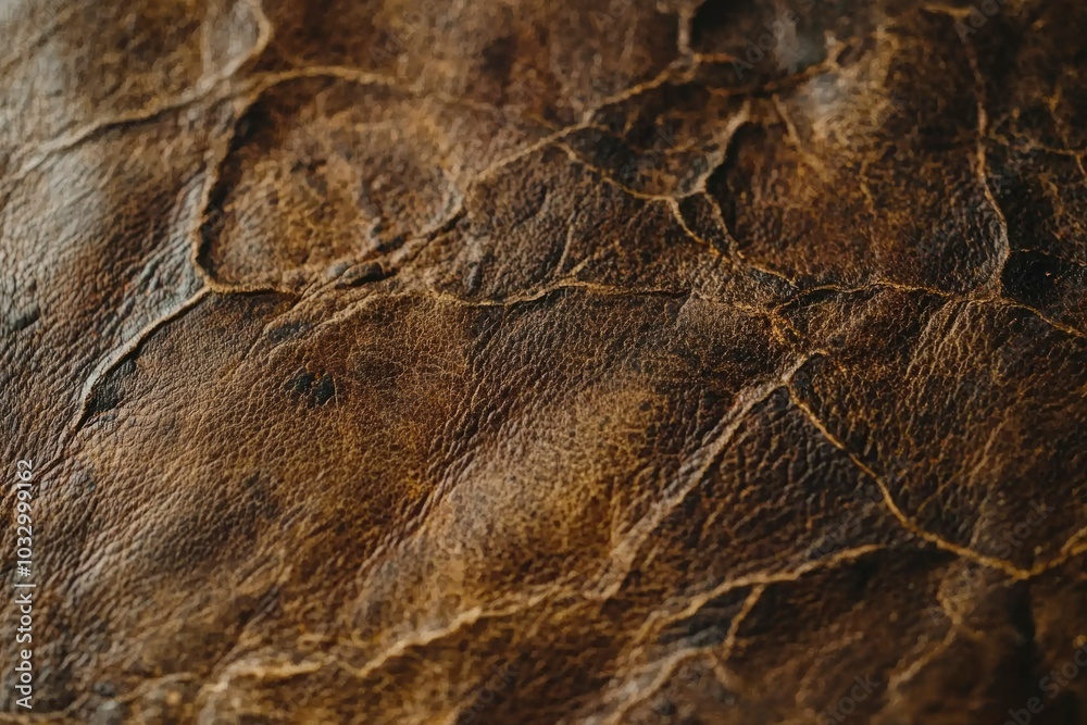 Close-up of Brown Leather Texture with Wrinkles and Lines