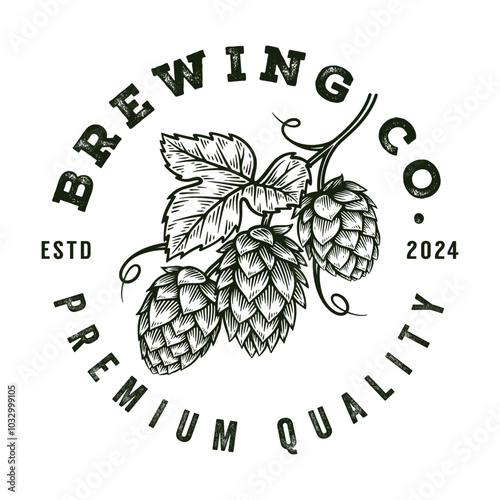 Craft Beer Brewery Logo, Vintage Hop Cone Badge Emblem Design