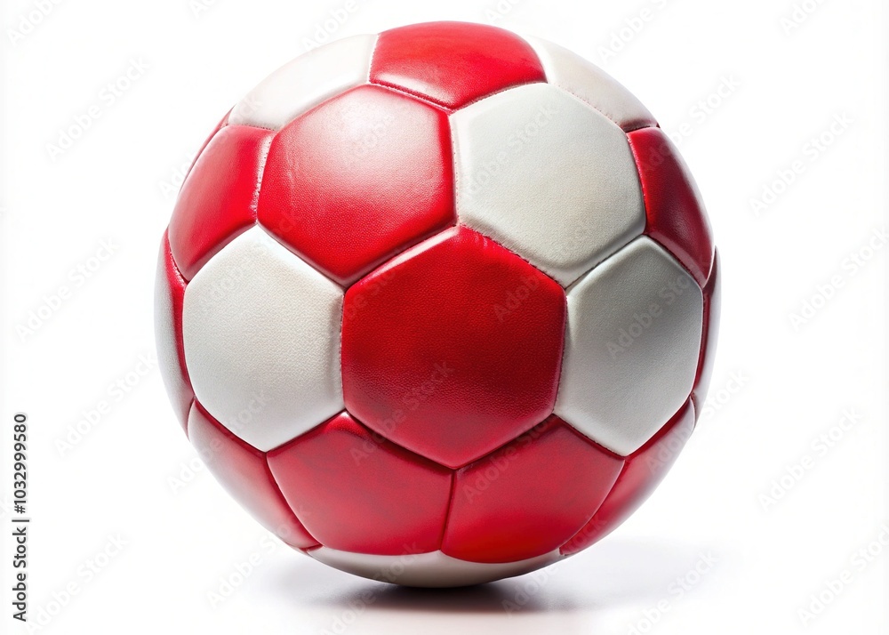 Red and White Soccer Ball on White Background - Panoramic Photography of a Classic Sports Equipment Piece for Soccer Fans and Enthusiasts Red and White Soccer Ball on White Background - Panoramic Photography of a Classic Sports Equipment Piece for Soccer Fans and Enthusiasts