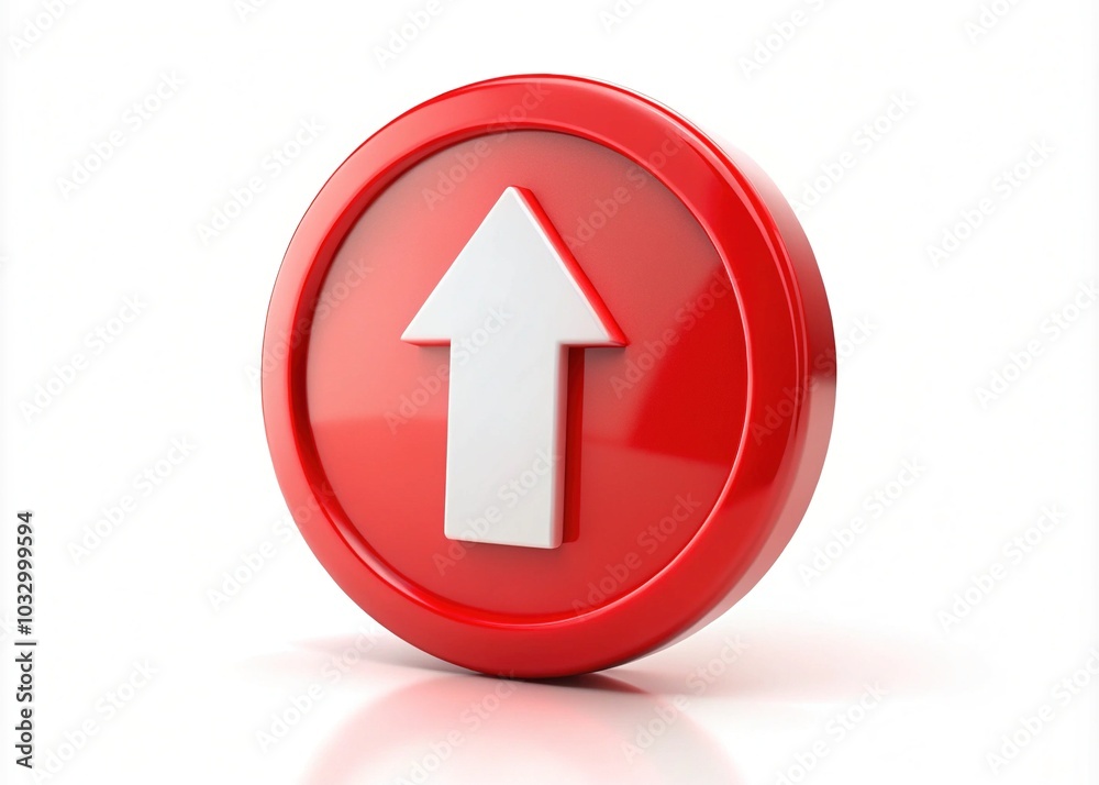 Red Arrow Upgrade Icon Symbolizing Upload Action in Tilt-Shift Style for Digital Enhancements and User Interface Design Red Arrow Upgrade Icon Symbolizing Upload Action in Tilt-Shift Style for Digital Enhancements and User Interface Design
