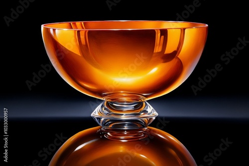 A hyper-realistic painting of a vermillion lacquer bowl, with light reflecting off the glossy surface photo