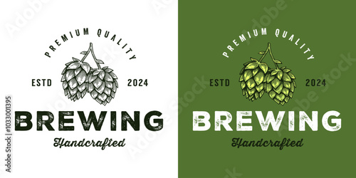 Craft Beer Brewery Logo, Vintage Hop Cone Badge Emblem Design