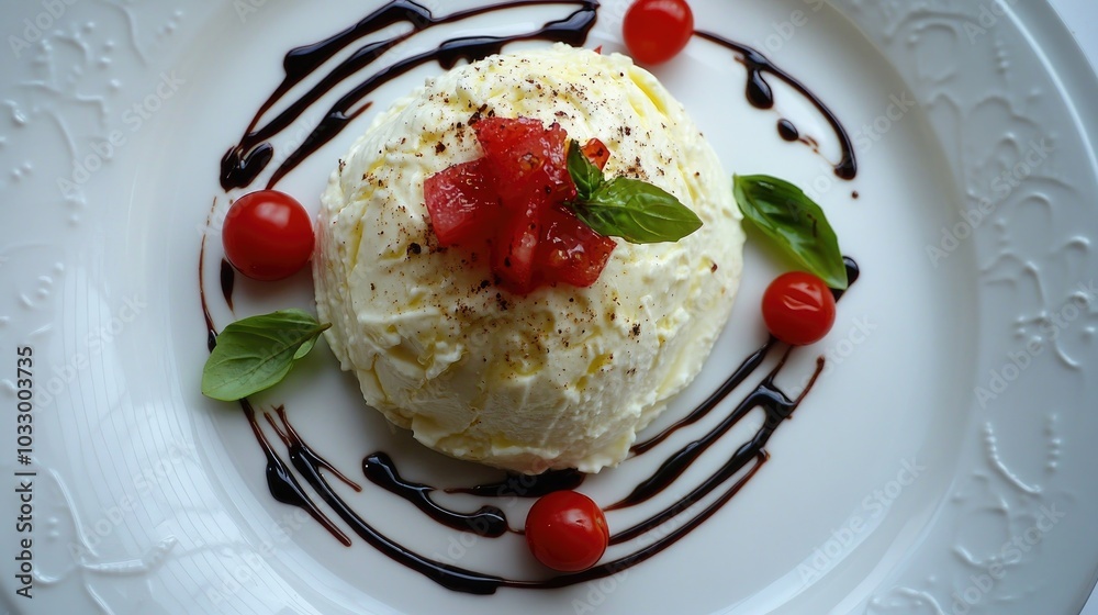 Creamy Mozzarella Dish with Fresh Tomato and Basil Creamy Mozzarella Dish with Fresh Tomato and Basil
