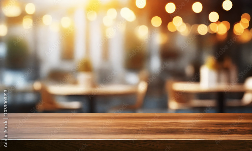 PRODUCT BACKGROUND WITH OUTFOCUSED WARM CAFE BEHIND