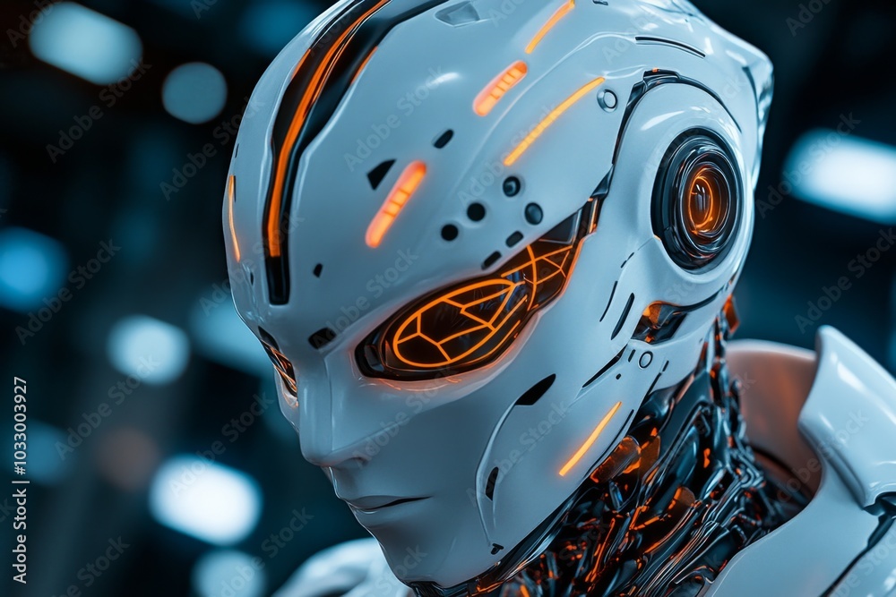 Futuristic robot face with neon highlights, perfect for a tech-themed shirt Futuristic robot face with neon highlights, perfect for a tech-themed shirt