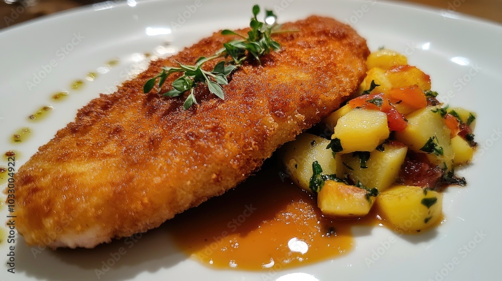Crispy Wiener Schnitzel with Herb Garnish and Potato Salad Crispy Wiener Schnitzel with Herb Garnish and Potato Salad