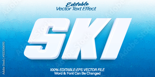 Ski Vector Text Effect Editable Alphabet Frozen Cold Ice Blue Snow