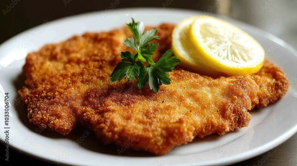 Crispy Cotoletta alla Milanese with Lemon Slice Crispy Cotoletta alla Milanese with Lemon Slice