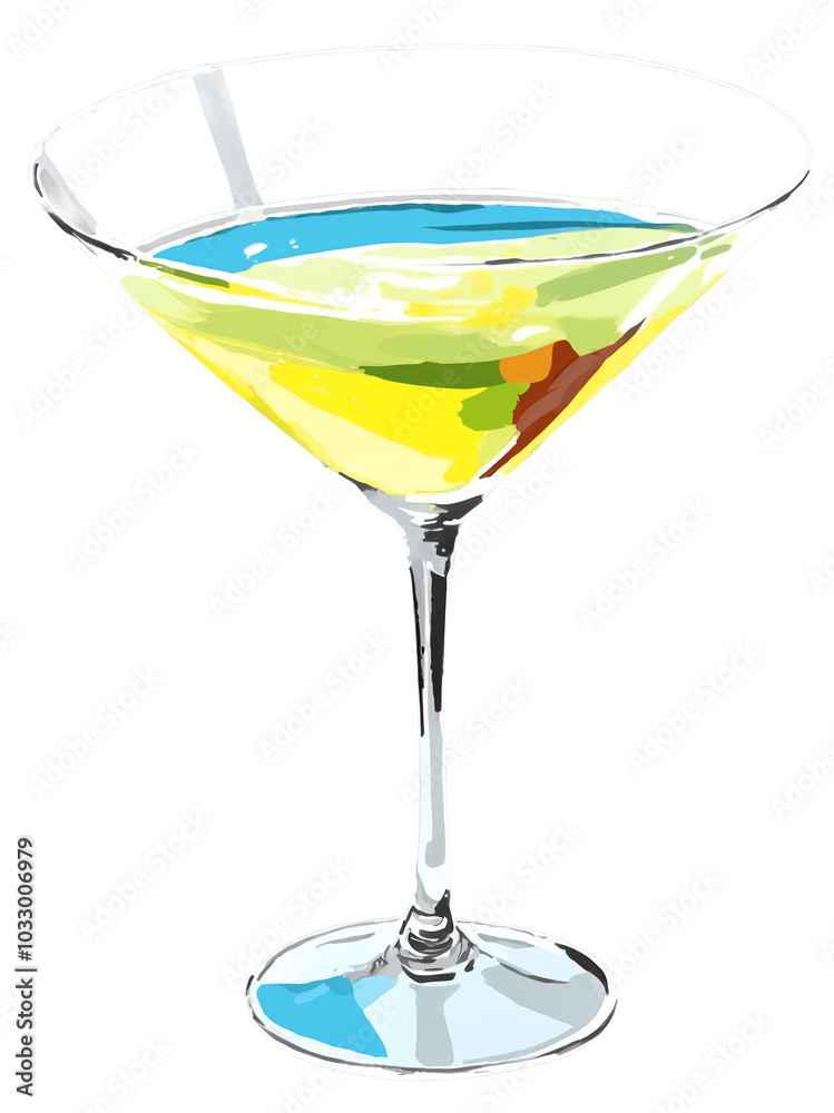 Manhattan in a V Shaped Martini Glass hand drawn paint art illustration painting isolated white background transparent png Manhattan in a V Shaped Martini Glass hand drawn paint art illustration painting isolated white background transparent png