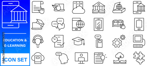 E-learning, online education elements - minimal thin line web icon set. Outline icons collection.