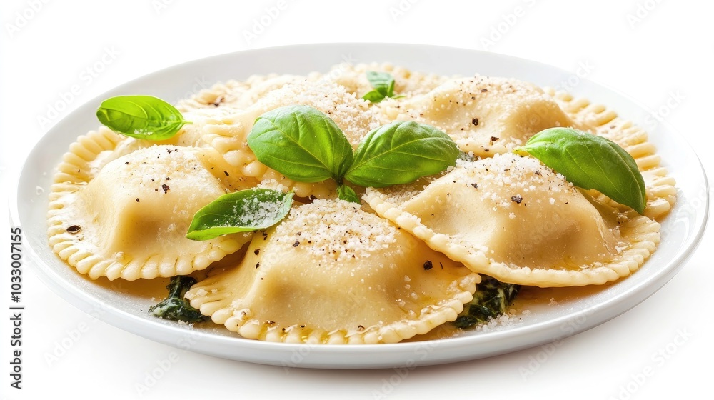 Creamy Spinach Cheese Ravioli with Fresh Basil Garnish