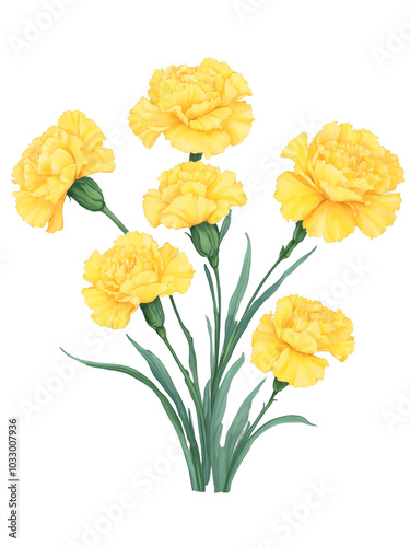 Yellow carnation hand drawn paint art illustration painting isolated white background transparent png