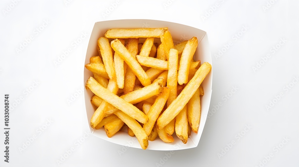 French fries in a white carton box isolated on white background. French fries in a white carton box isolated on white background.