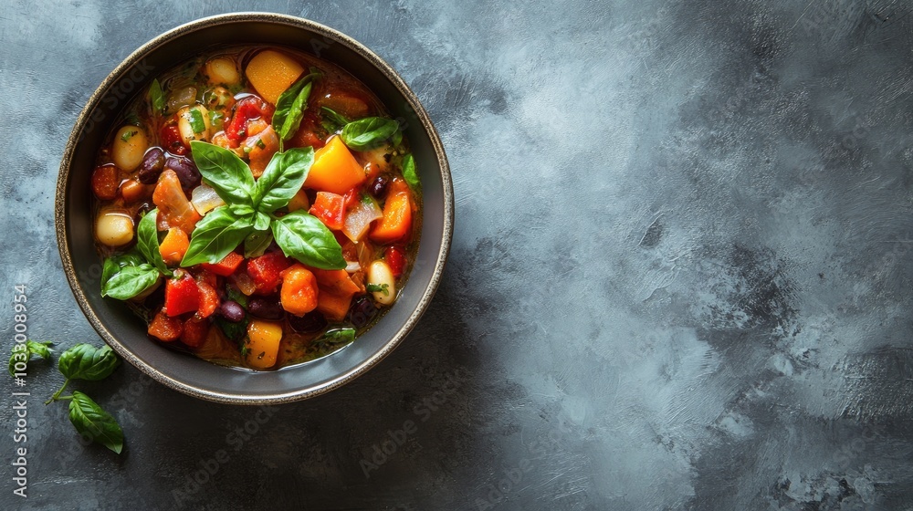 Colorful Bowl of Delicious Minestrone Soup Colorful Bowl of Delicious Minestrone Soup