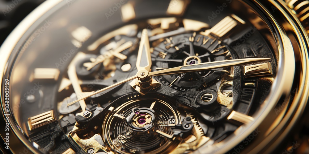 Close-up of a luxury gold watch with intricate mechanical workings, showcasing the complex gears and intricate design. Close-up of a luxury gold watch with intricate mechanical workings, showcasing the complex gears and intricate design.