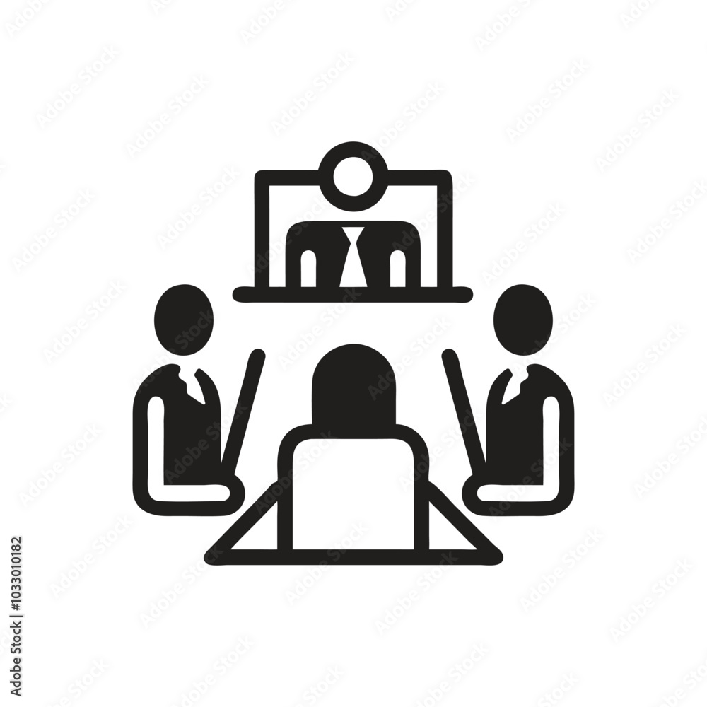Board room members sitting around a table icon, Video Conference Meeting Vector Icon Board room members sitting around a table icon, Video Conference Meeting Vector Icon