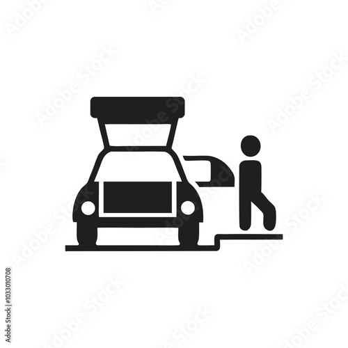 Person Placing Box Into Car Trunk Icon, Person Loading Box Into Vehicle Icon