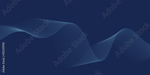 Abstract glowing wave lines on dark blue background. Dynamic wave pattern. Modern flowing wavy lines. Futuristic technology concept.
