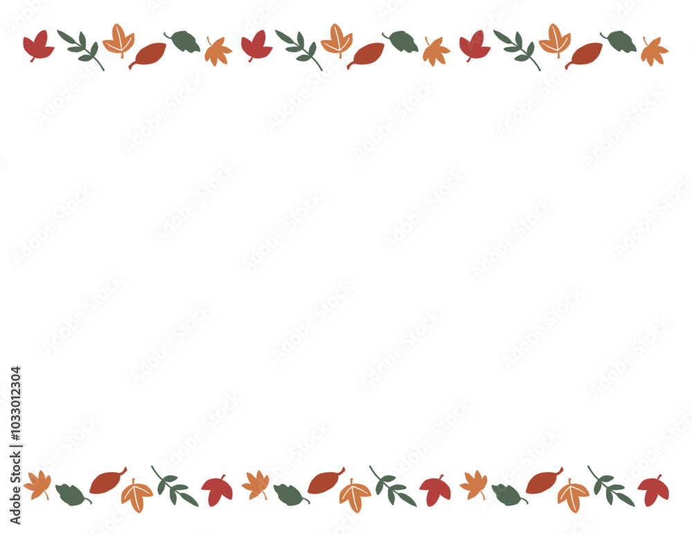Fototapeta premium 紅葉と落ち葉の手書きイラストフレーム