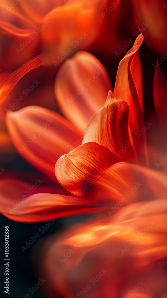 Abstract close-up of vibrant red flower petals, artistic nature background
