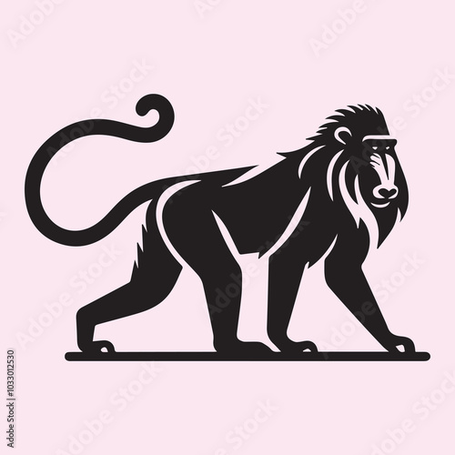 Mandrill silhouette vector icon black and white full body