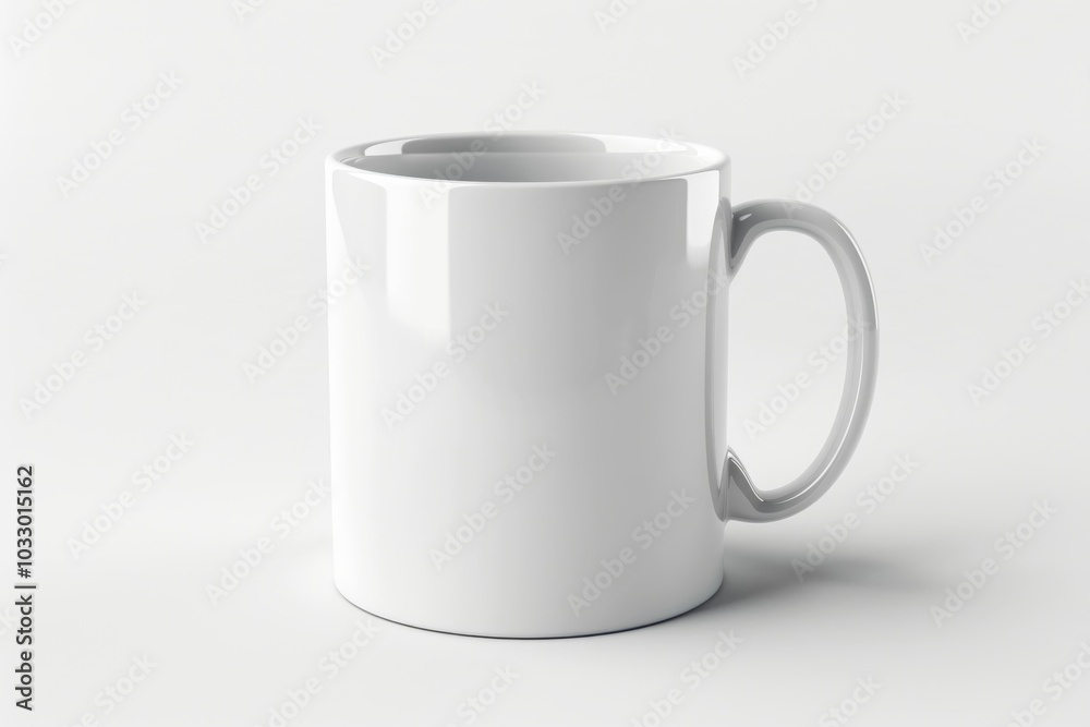 A blank white mug with a handle.