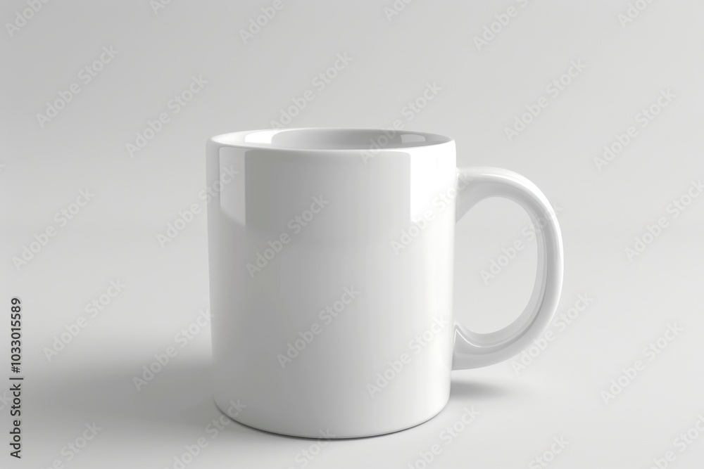 Obraz premium A white ceramic mug with a handle sits on a white background.