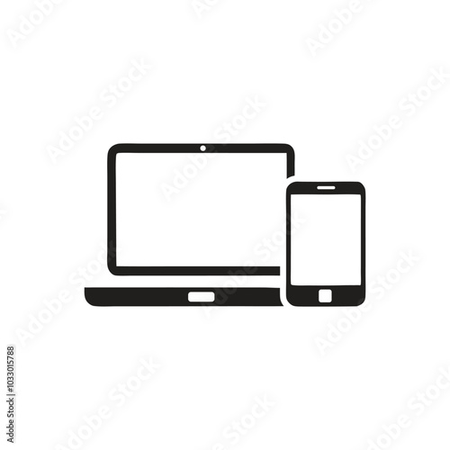 Laptop And Smart Phone Icon, Laptop computer with cell phone icon
