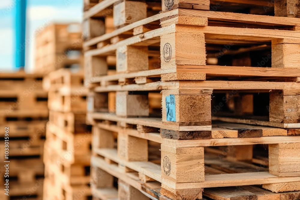 A Stack of Wooden Pallets in a Warehouse