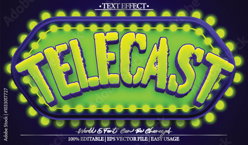 Obraz na plátně Telecast Vector Text Effect Editable Alphabet Green Light Standup Stage Nightclu